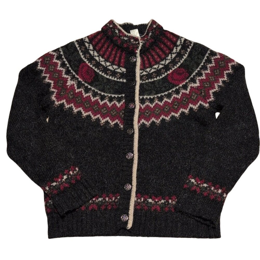 Vintage Woolrich Sweater Womens Large Wool Mohair Floral Fair Isle Button Up